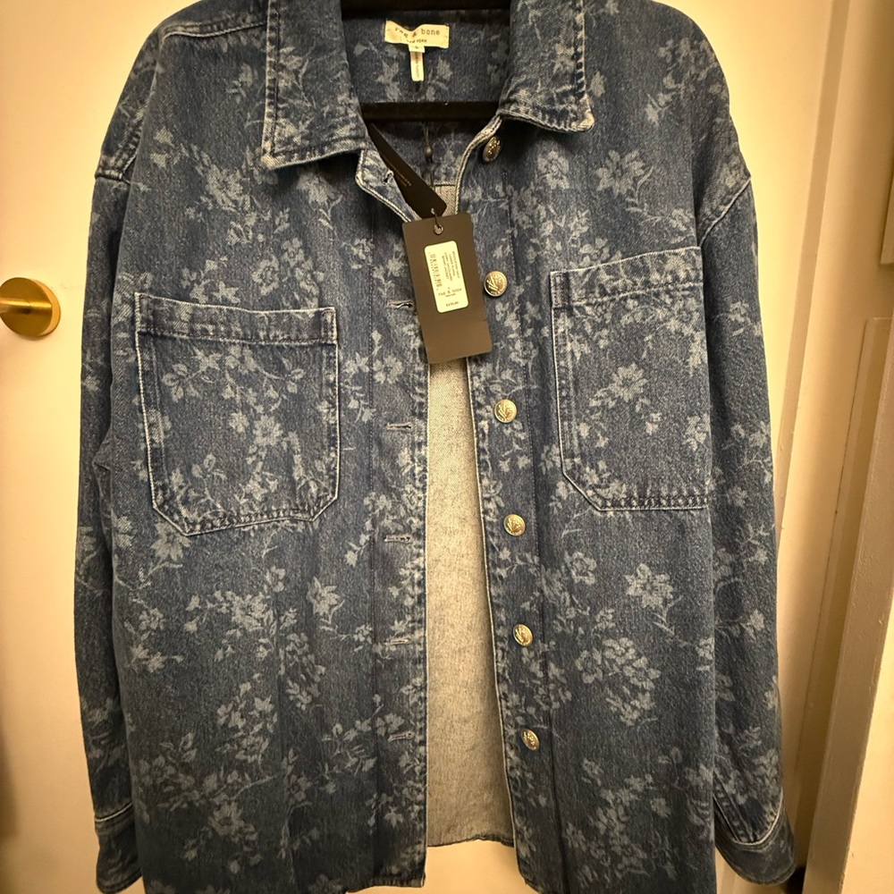rag & bone Blue Floral Print Denim Jacket